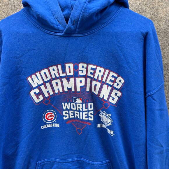 World Series 2016 Hoodie Mens XL Blue Pullover Champions Chicago Cubs Pullover - Picture 9 of 11